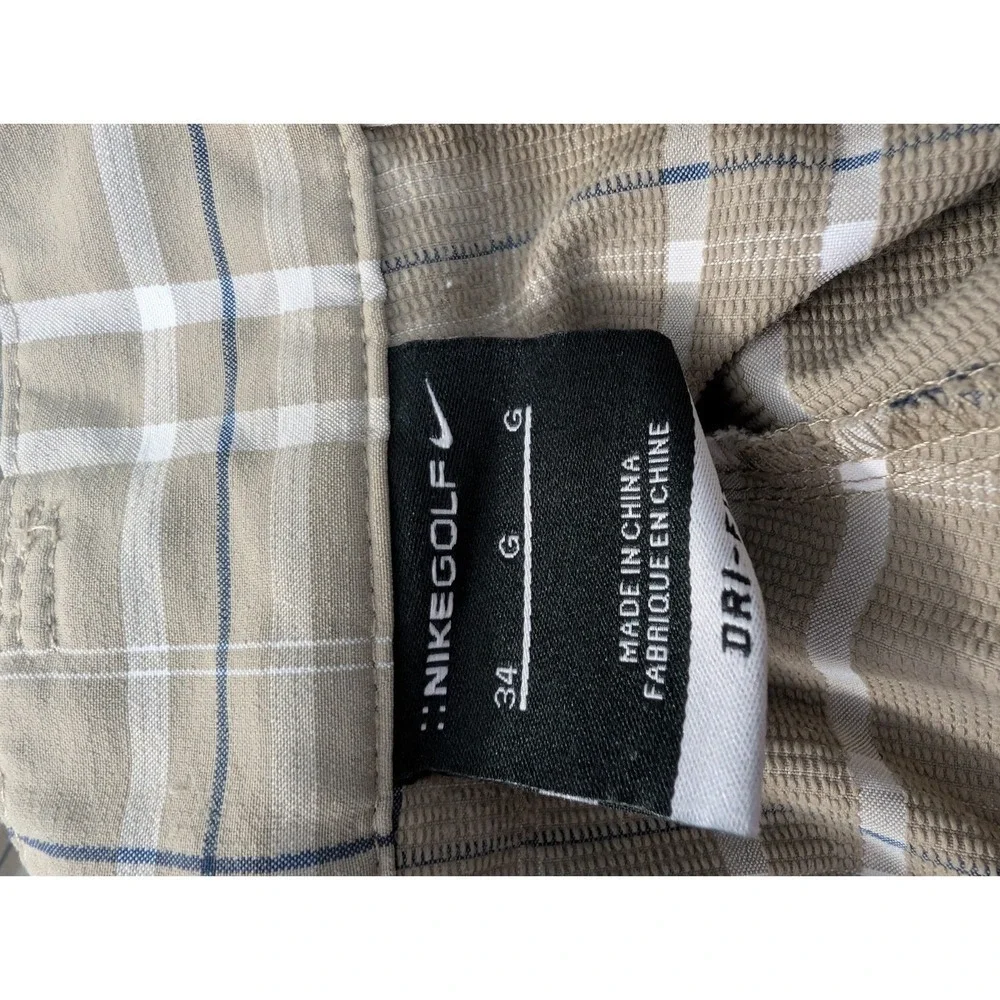 X2 Nike Golf Performance Shorts Men's Brown 34 Plaid‎ Flat Front Dri-Fit